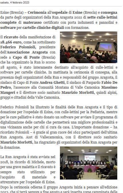 Donazione 04-02-2023 Ospedale di Esine